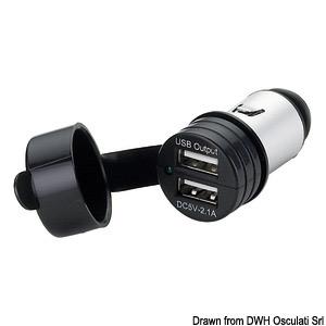 Conector Mechero Doble USB con Tapa Estanca